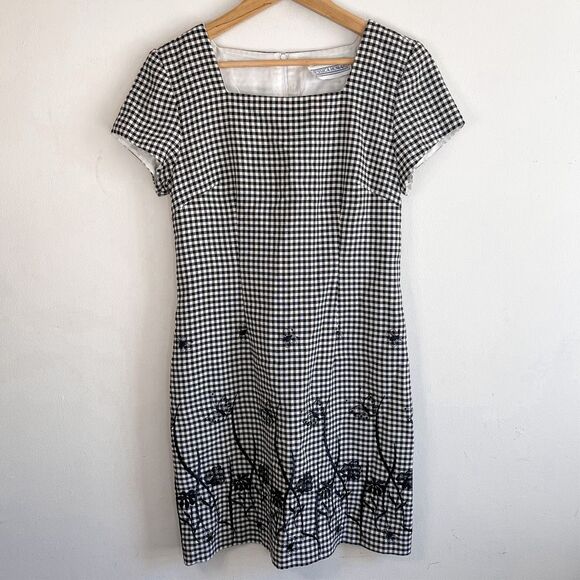 Vintage 90s Y2K Embroidered Butterfly Gingham Dress 8 - Picture 1 of 7
